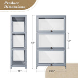 Athena Collection Curio Display Cabinet with Acrylic Doors, 3-Tier Clear Display Case 42” Hight Display Shelf for Trophy Figures Curio Collectibles for Living Room Bedroom, Grey Athena Collection