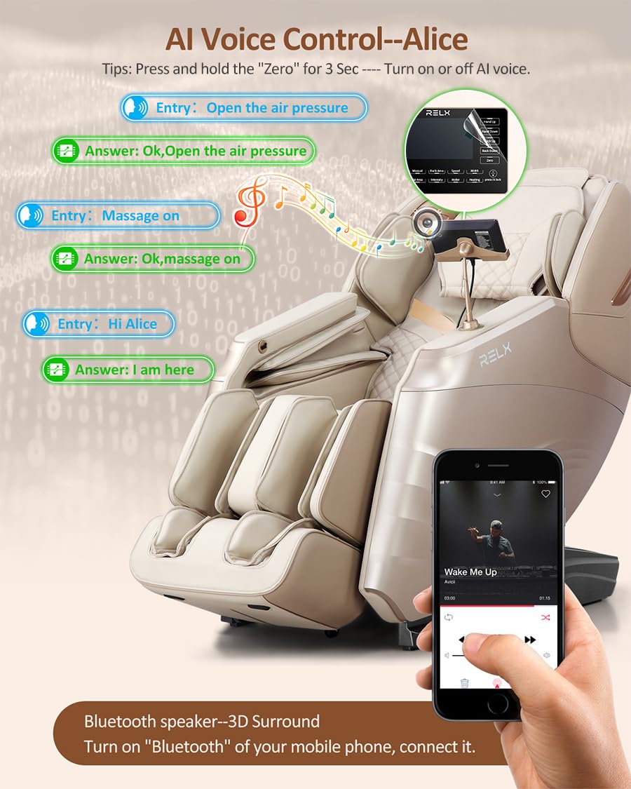 RELX 2025 Massage Chair Full Body, 15 Modes Zero Gravity SL-Track Shiatsu Massage Chair Built-in Heat System, Airbag Massage with Body Scan, Deep Yoga Stretch, Calfrest Extension and AI Control(Cream) RELX