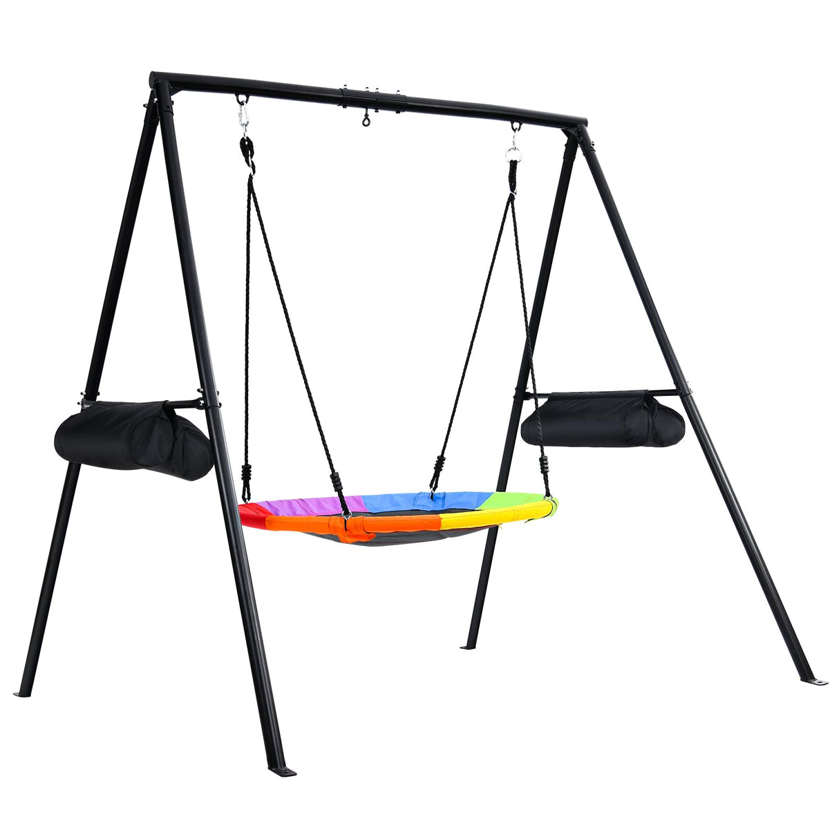 Trekassy 440lbs Swing Sets for Backyard, Concrete Patio, Heavy Duty A-Frame Metal Swing Stand with 40" Saucer Tree Swing, Sandbag for Outdoor, Playground, Park, No Anchors Needed Trekassy