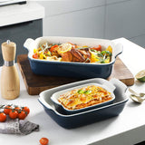 Sweejar Baking Pans Set, Ceramic 9x13 Baking Dish with Handle, Rectangular Casserole Dishes for Oven, Bakeware Sets of 3, Durable Lasagna Pan Deep for Kitchen, Banquet, Wedding Gift(Navy) Sweejar