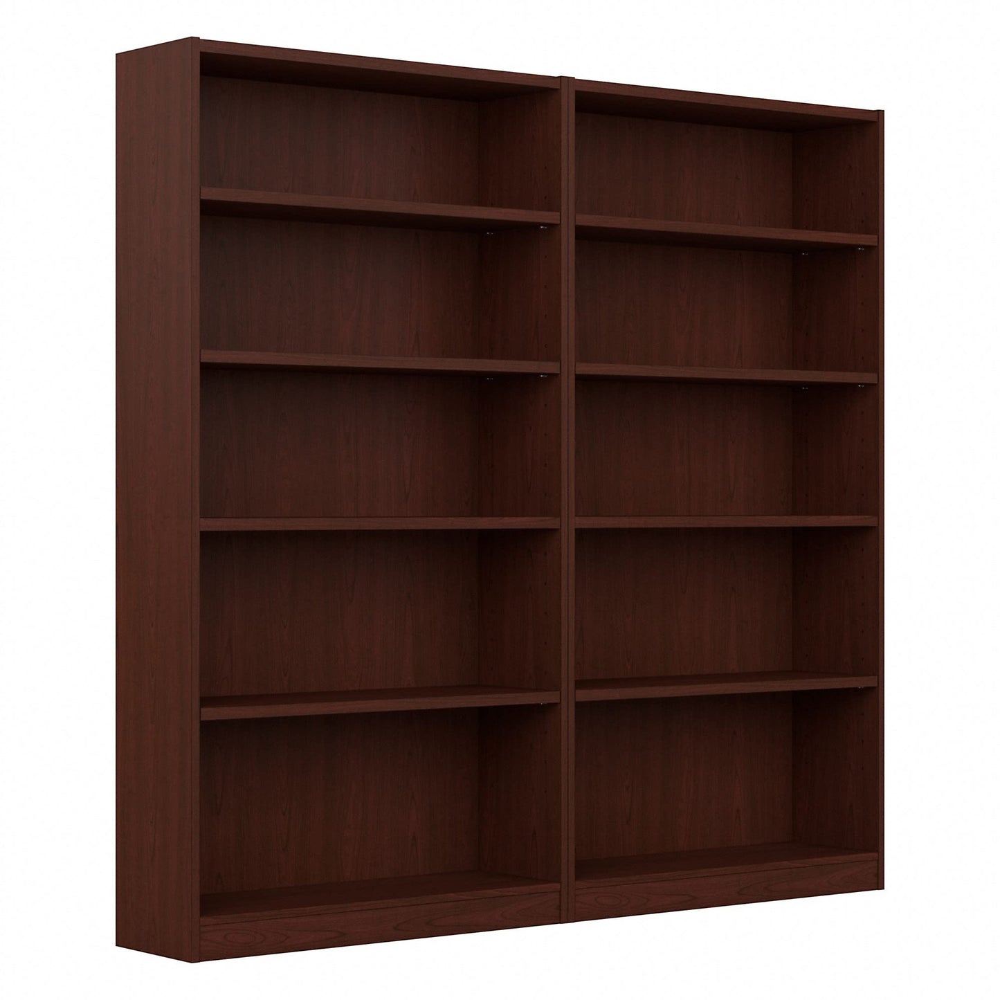 Bush Universal 5 Shelf Bookcase Set of 2 in Vogue Cherry - WoodArtSupply