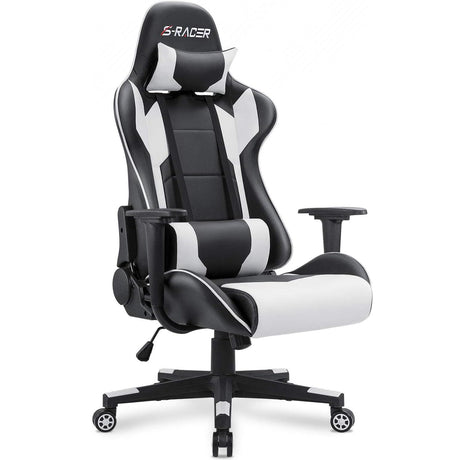 Homall Gaming Chair, Office Chair High Back Computer Chair Leather Desk Chair Racing Executive Ergonomic Adjustable Swivel Task Chair with Headrest and Lumbar Support (White) Homall