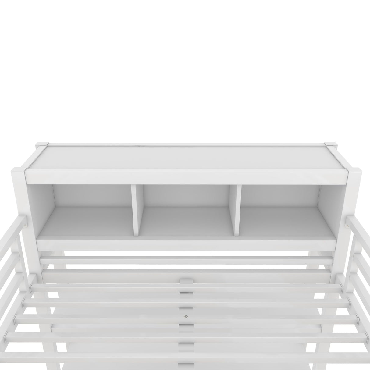 Full Size Loft Bed with Wardrobe and Storage Cubes, Heavy Duty Loft Bed with Desk, Storage Shelf and Guardrail, White Bellemave
