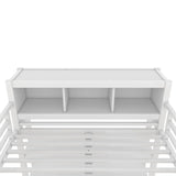 Full Size Loft Bed with Wardrobe and Storage Cubes, Heavy Duty Loft Bed with Desk, Storage Shelf and Guardrail, White Bellemave