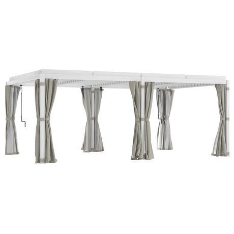 Outsunny 12' x 19' Louvered Pergola Hardtop Gazebo with Adjustable Aluminum Roof and Frame, Outdoor Pergola with Curtains and Netting, for Garden, Lawn, Backyard, and Deck, White Outsunny