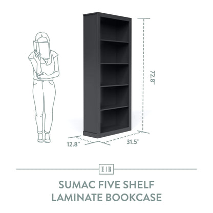 Edenbrook Sumac 5-Shelf Adjustable Bookcase in Black – Versatile Organiser for Home or Office - WoodArtSupply