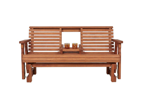Amish Casual Heavy Duty Rollback Console Porch Glider in Cedar Stain - Patio Glider with Fold Down Cupholders Amish Made in The USA Amish Casual