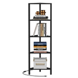 TUTOTAK Corner Shelf with LED Light, 5-Tier Corner Bookshelf for Small Space, Narrow Display Corner Shelf Stand with Storage Rack, for Living Room, Bedroom, Black BS05BK005L TUTOTAK