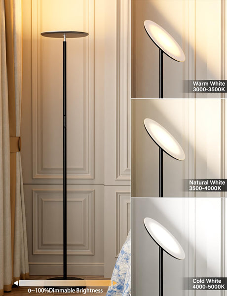 PreeOtti Modern LED Floor Lamp - Remote & Touch Control, 40W/2400LM Sky Torchiere Standing Lamp, Fully Dimmable, 3 Color Temperatures, Ideal for Living Room & Bedroom, Easy to Assemble PreeOtti