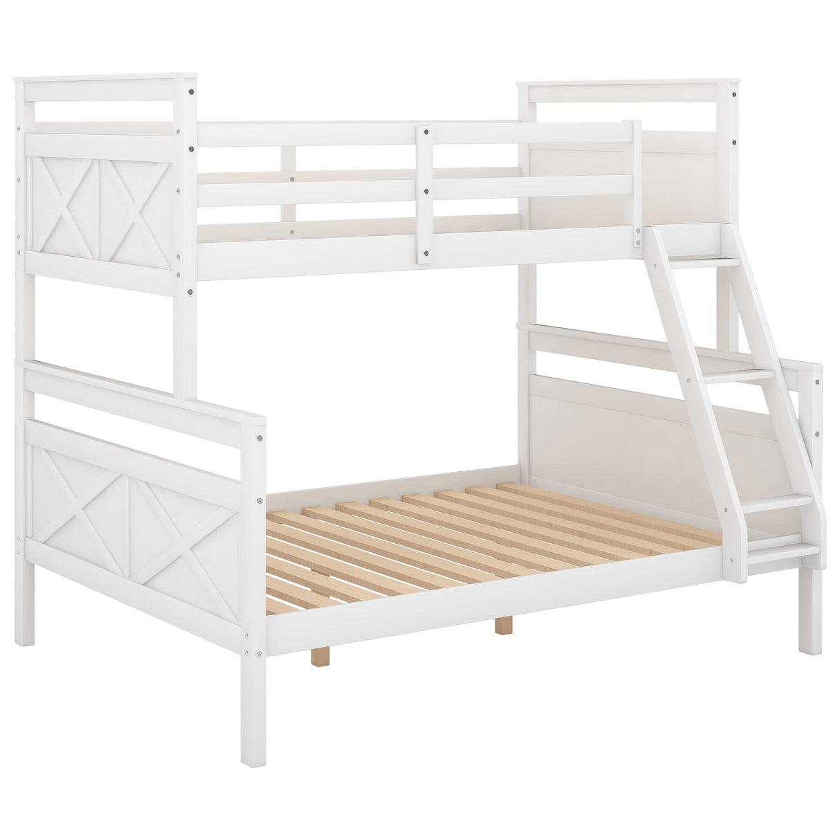Bellemave White Twin Over Full Solid Wood Bunk Bed with Ladder and Guardrails Bellemave