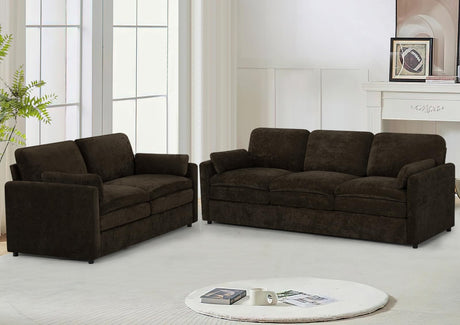 Lesofair Comfy Chenille Sofa Set with Well-Filled Pillows, Modern 3 Seater and Loveseat Sofa with Upholstered Cushions, 2 Pieces Sectional Couch with Soft and Thickened Seats for Living Room, Brown Lesofair