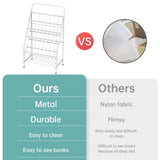 JAQ Kids Bookshelf, 4-Tier Metal Sling Kid Display Bookshelves Bookcase with Toy Storage in Baby Corner Library Room Classroom Playroom for Toddlers Nursery Children (4-tier/28.35inch, White) JAQ