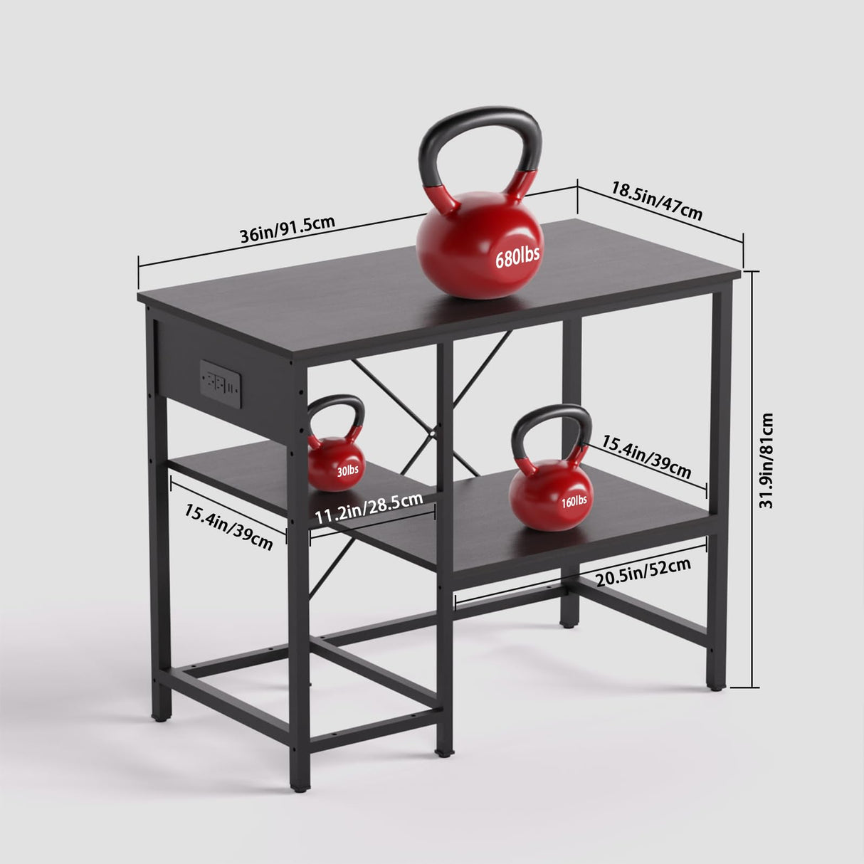 BEURUKU 40-50 Gallon Fish Tank Stand with Power Outlet & LED Light, Metal Aquarium Stand with 3 Tier Adjustable Storage Shelves, Tank Stand for Reptile Tank, Turtle Tank, 36" L*18.5" W, Black BEURUKU