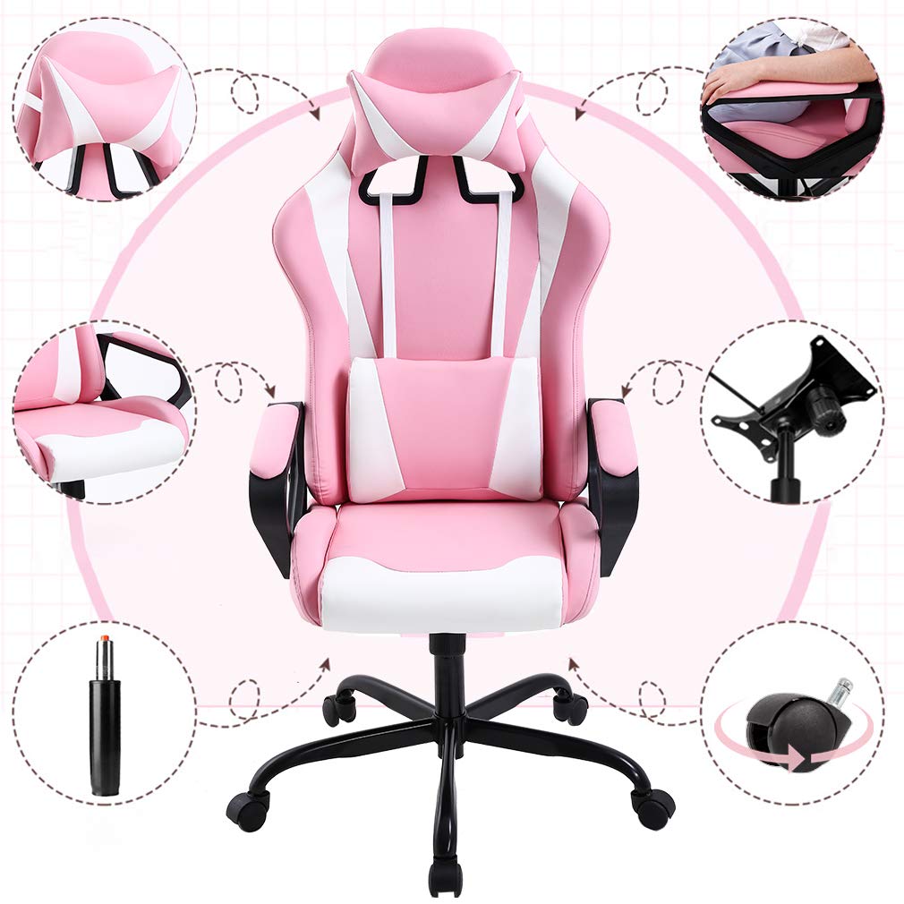 Gaming Chair Office Chair Desk Chair Ergonomic Executive Swivel Rolling Computer Chair with Lumbar Support, Pink BestOffice