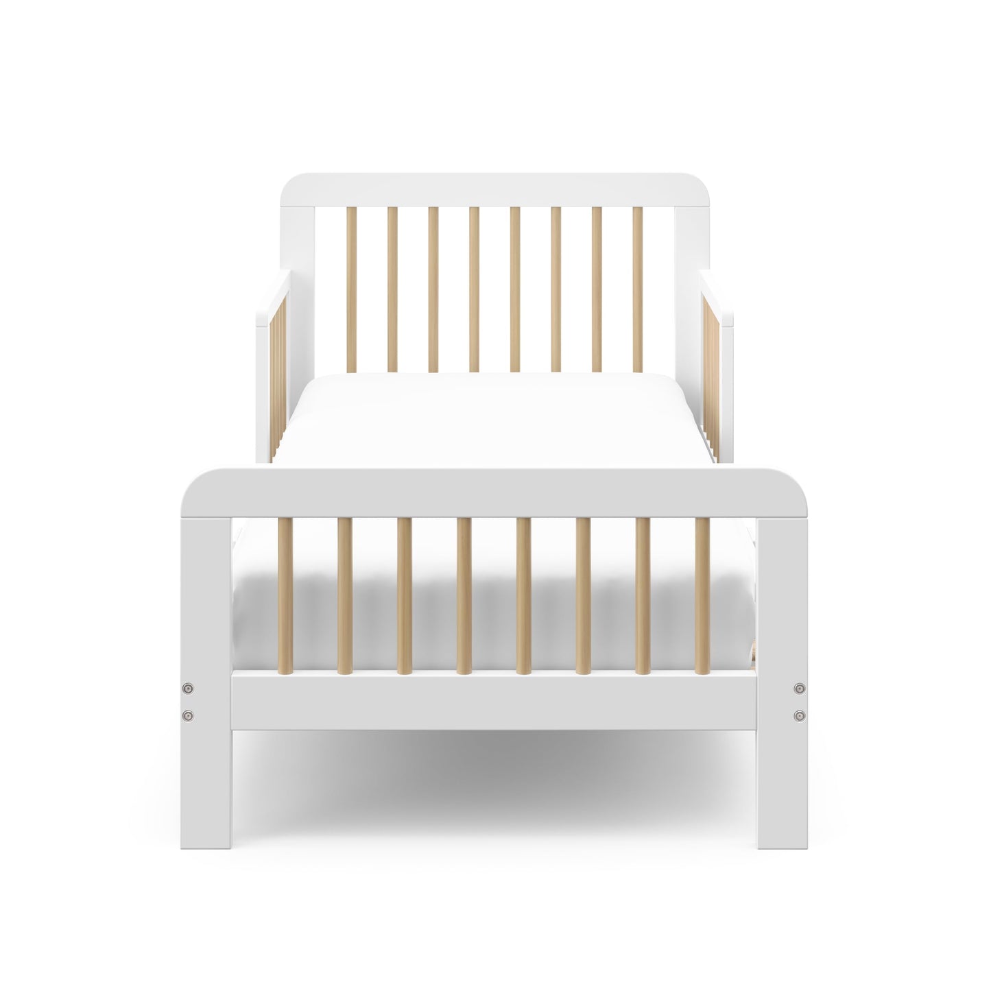 Storkcraft Pasadena Toddler Bed (White with Driftwood) - GREENGUARD Gold Certified, Fits Standard Full-Size Crib & Toddler Mattress, Toddler Safety Guardrails Included, Complete Design with Footboard