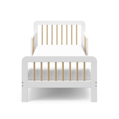 Storkcraft Pasadena Toddler Bed (White with Driftwood) - GREENGUARD Gold Certified, Fits Standard Full-Size Crib & Toddler Mattress, Toddler Safety Guardrails Included, Complete Design with Footboard Stork Craft
