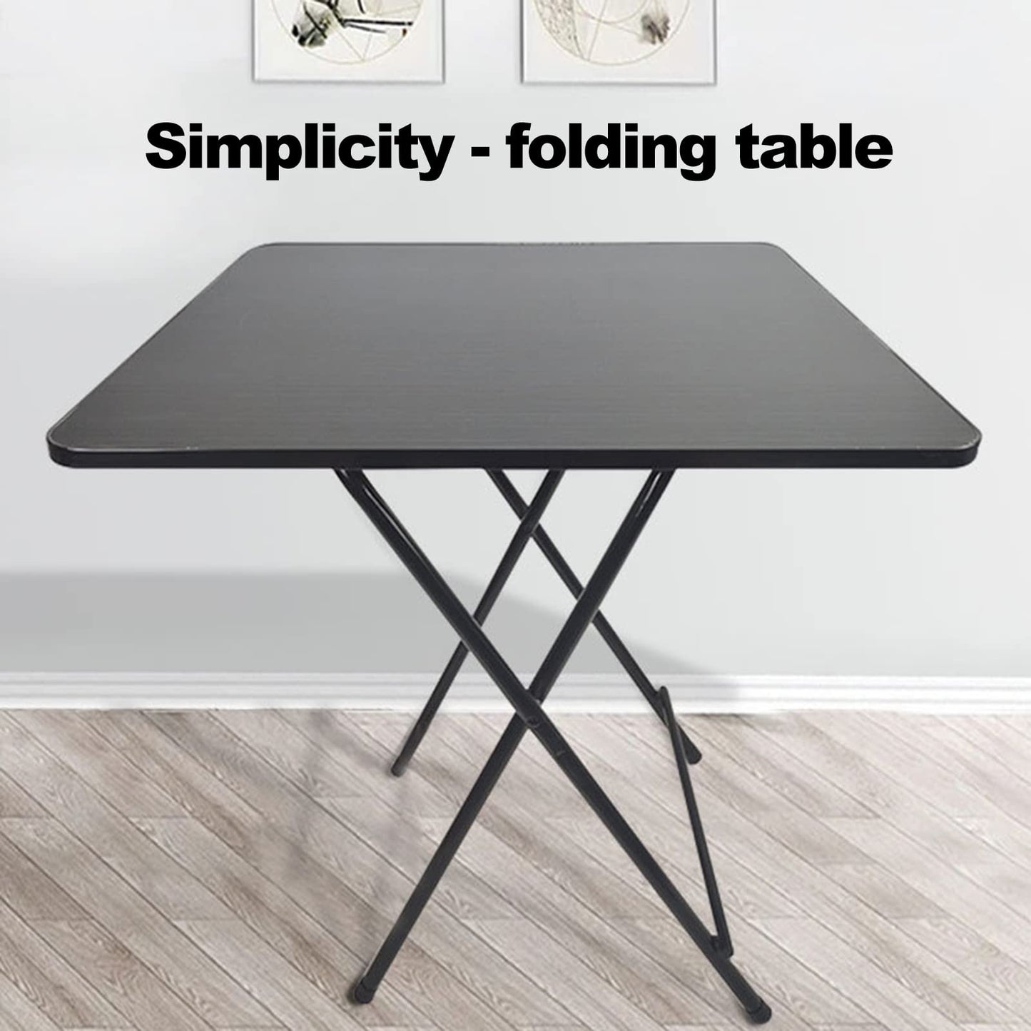 Walbest Foldable Dinner Table for 4, Square Solid MDF 4 Persons Home office Study Computer Desk Home Improvement Black - WoodArtSupply