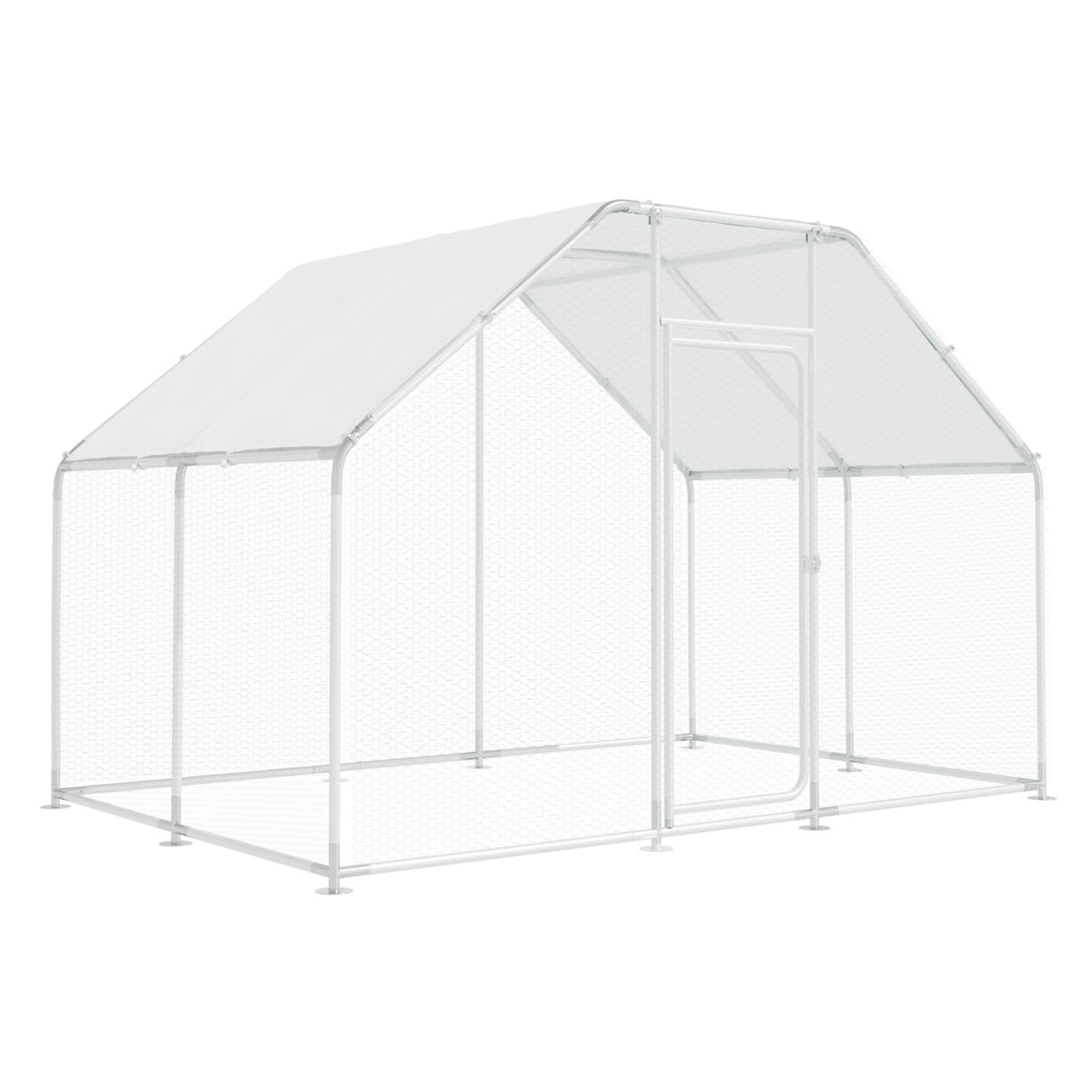 Large Metal Chicken Run, Chicken Coop with Lockable Door Flat Shape Walk-in Chicken Hen House with Waterproof & Anti-UV Cover for Duck Rabbit Habitat Cage Outdoor Poultry Cage for Yard Farm Phonjoroo