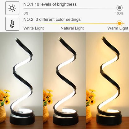 LENIVER LED Table Lamp Set of 2, Modern Minimalist Dimmable Spiral Table Lamp, 12W 3 Color Bedside Lamp Desk Light for Bedroom, Living Room, Office, Nightstand, Bookshelf (Black) - WoodArtSupply