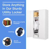 Yizosh Metal Armoire Wardrobe Closet Cabinet for Hanging Clothes with Lock Doors, -72" Steel Lockable Wardrobe Storage Locker Clothes Organizer for Bedroom, Laundry Room (White) Yizosh