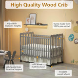 HIROHRTV Baby Crib 3-in-1 Convertible, Modern Baby Bed with Locking Wheels, Convertible Crib to Toddler Bed & Daybed, Wood Cribs for Baby, Nursery, Infant Bed for Small Spaces (Stone Gray) HIROHRTV