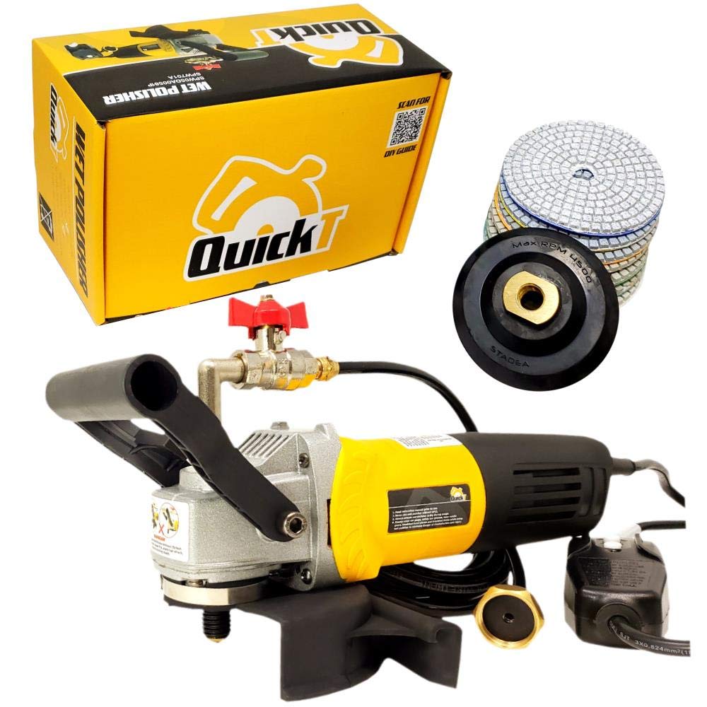QuickT SPW702A Concrete Countertop Wet Polisher Variable Speed Grinder Sander Granite Stone Polisher Polishing Fabrication Tools Kit - 4" Diamond Polishing Pads for Concrete Granite Marble Tile Polish QuickZ
