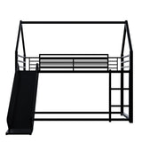 AEMSOFK Twin Over Twin Bunk Bed with Slide,House Shaped Bedframe w/Ladder, Heavy Duty Low Bunk Bed Frame with Guardrail,No Box Spring Needed & Easy Assemble(Black) AEMSOFK
