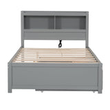 Harper & Bright Designs Full Size Platform Bed with Trundle, Drawers and Bookcase Headboard with USB Plugs, Hardwood Full Size Bed Frame, No Box Spring Needed - Gray Harper & Bright Designs