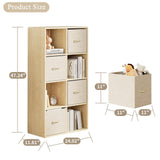 8 Cube Storage Organizer - Solid Wood Bookshelf with 4 Storage Bins, Cube Shelf with 2 Removable Back Panels, Vertical or Horizontal Bookcase, Open Book Shelf for Bedroom, Living Room, Office EXPERLAM