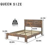 YHJIV Wood Queen Bed Frame with Headboard, Rustic Farmhouse Platform Bed Frame with 12 Wood Slats Support, No Box Spring Needed, Easy Assembly (Vintage Brown, Queen) YHJIV