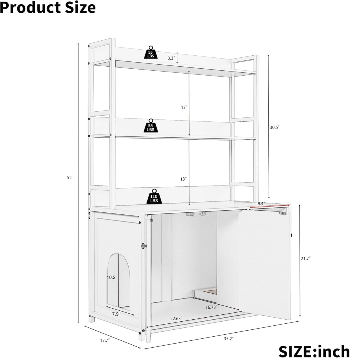 GAOMON Cat Litter Box Enclosure, with 2 Storage Shelves, Hidden Cat Furniture with 2 Doors and Scratch Pad, Indoor Cats House Kitty Box Washroom Cats Bookshelf Cabinet - White GAOMON