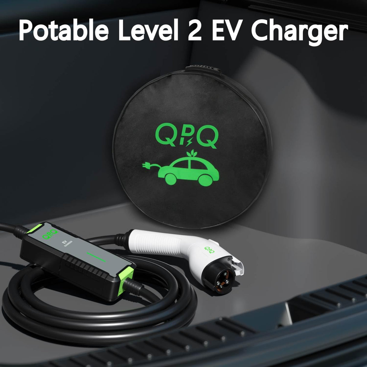QPQ Level 1-2 EV Charger, 16 Amp 110-240V Portable Electric Car Charger, Electric Vehicle Charging Stations with NEMA 6-20 Plug & NEMA 5-15 Adapter for J1772, Level 2 EV Charger with 21 FT Cable QPQ