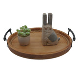 Oval Rustic Wooden Decorative Tray, Serving Tray with Metal Handles, Ottoman Coffee Table Tray, Farmhouse Centerpiece for Kitchen or Living Room (Brown) dugunusu