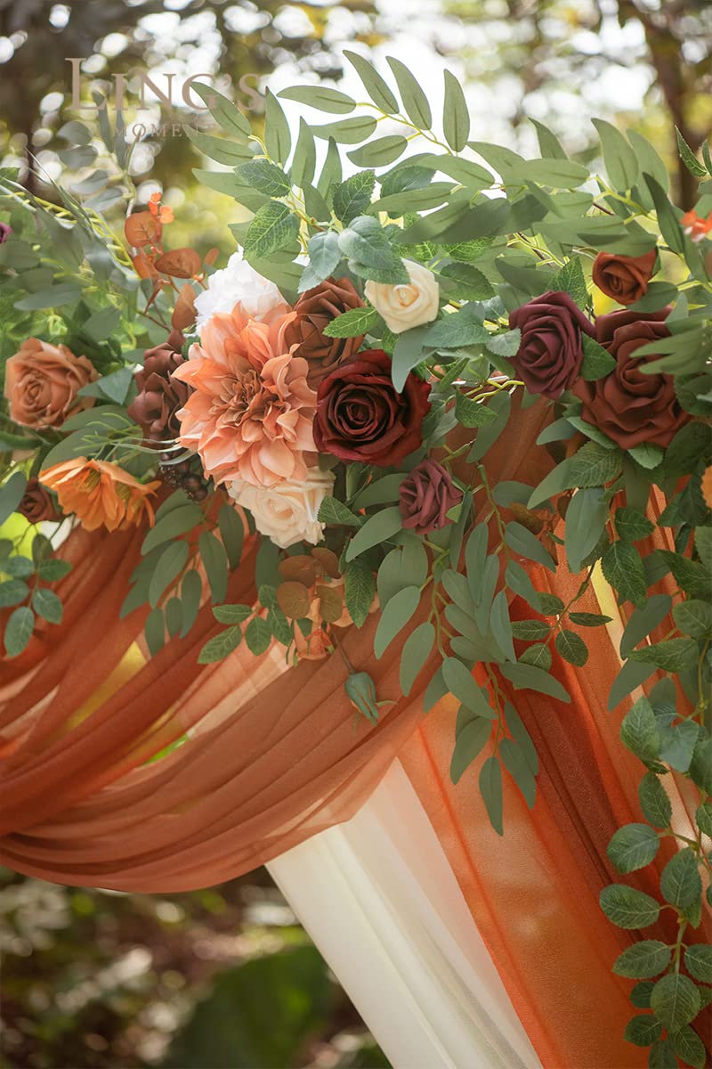 Ling's Moment 6.5FT Backdrop Floral Garland Artificial Wedding Arch Flowers Sage Green Decor, Orange Ceremony Reception Hanging Eucalyptus Rose Arbor Arrangement Outdoor Party Swag Home Decorations Ling's Moment