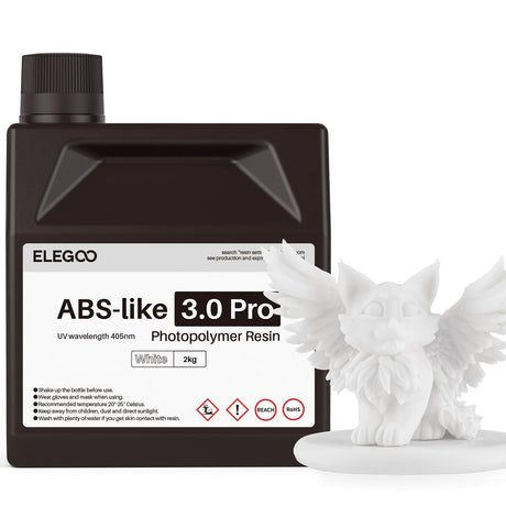 ELEGOO ABS-Like Resin 3.0 Pro, 3D Printer Resin with Low Viscosity and High Precision, 405nm Rapid UV-Curing Photopolymer Resin, 3D Resin for LCD/DLP 3D Printing, White 2000G ELEGOO