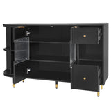 Amposei Modern Dining Buffet 51-Inch Glass Door Sideboard Cabinet Wooden Credenza Console Storage Cabinet with Drawers, Adjustable Shelves & Rotating Open Racks for Living Room Kitchen (Black) Amposei