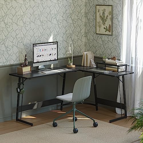 CubiCubi L Shaped Gaming Desk Computer Office Desk, 47 inch Corner Desk with Large Monitor Stand for Home Office Study Writing Workstation, Black - WoodArtSupply