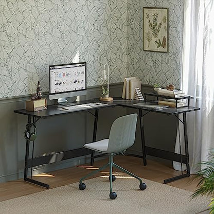 CubiCubi L Shaped Gaming Desk Computer Office Desk, 47 inch Corner Desk with Large Monitor Stand for Home Office Study Writing Workstation, Black - WoodArtSupply