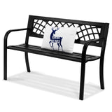 VEVOR Outdoor Bench, 46" Iron Steel Frame Garden Park Bench with Mesh Pattern and Plastic Backrest Armrests, Patio Bench for Garden, Park, Yard, Front Porch VEVOR