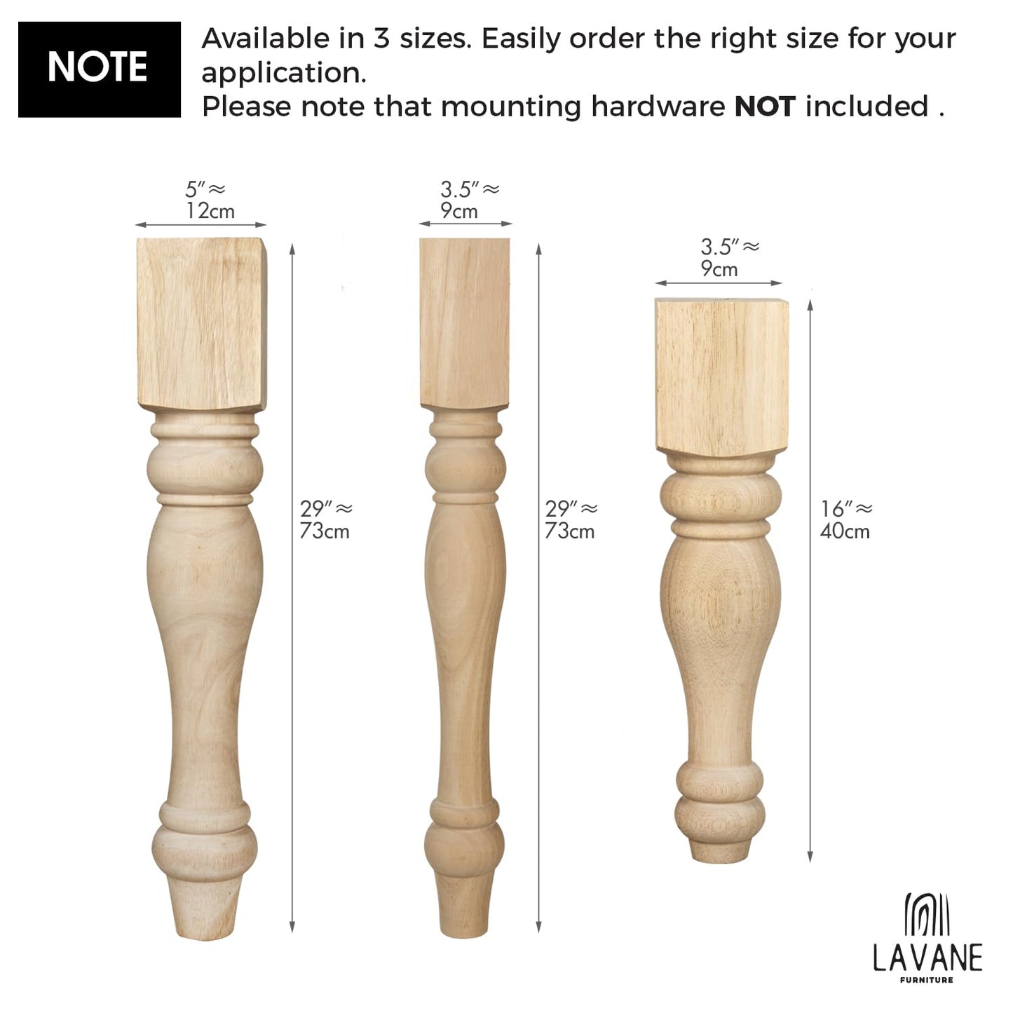 La Vane 16x3.5x3.5inch Chunky Farmhouse Table Legs, Set of 4 Unfinished Rubber Wood Replacement Table Legs for Bench Coffee Table Dining Table - WoodArtSupply