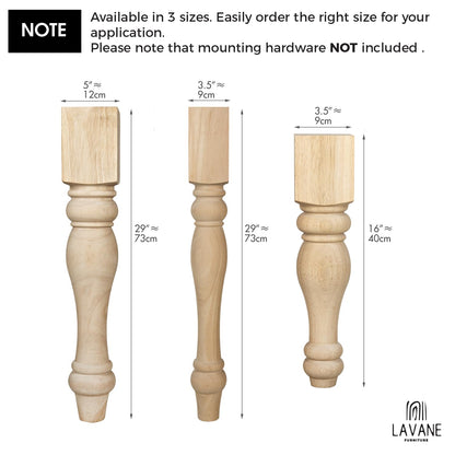 La Vane 16x3.5x3.5inch Chunky Farmhouse Table Legs, Set of 4 Unfinished Rubber Wood Replacement Table Legs for Bench Coffee Table Dining Table - WoodArtSupply