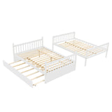 WIILAYOK Full Over Full Bunk Bed with Trundle, Convertible to 2 Full Size Platform Bed, Full Size Bunk Bed with Ladder and Safety Rails for Teens, Adults, White WIILAYOK