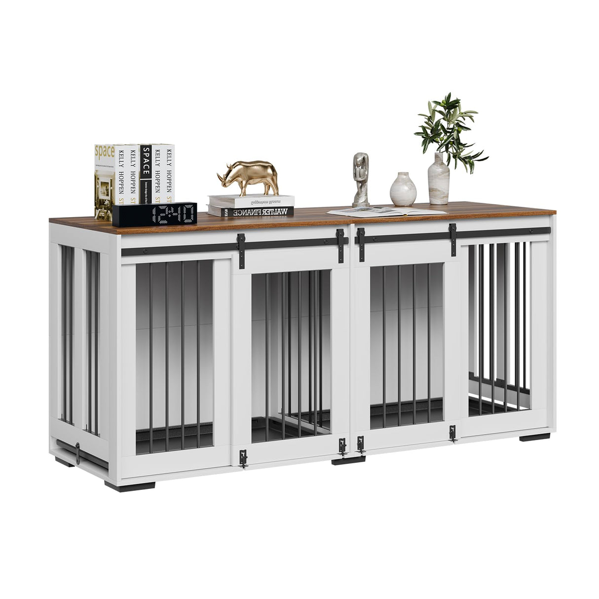 VEVOR 72"Dog Crate Furniture for 2 Dogs,Double Dog Crate Furniture with Double Sliding Doors,Large Dog Crate TV Stand with Removable Tray,Steel Frame Double Dog Crate for Small,Medium,Large Dogs White VEVOR