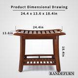RANDEFURN 24“ Teak Shower Bench with Shelf,Teak Wood Shower Stool,Waterproof Wood Shower Chair for Elderly,2-Tier Wooden Shower Seat Spa Stool for Indoor and Outdoor Use.(24 x 13.4 x 18.3in, Brown) RANDEFURN