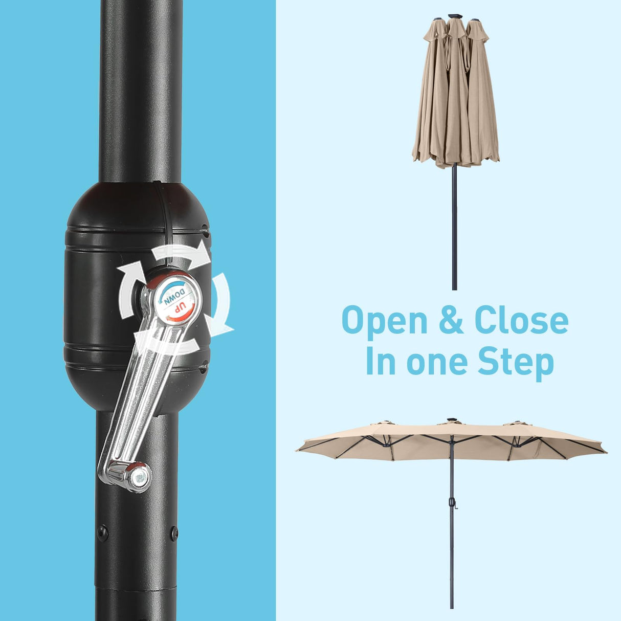 Caprihom 15ft Patio Umbrella with Base Included, Double Sided Outdoor Large Rectangular Patio Umbrella with Crank Handle, for Lawn Garden, Khaki Caprihom