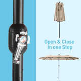 Caprihom 15ft Patio Umbrella with Base Included, Double Sided Outdoor Large Rectangular Patio Umbrella with Crank Handle, for Lawn Garden, Khaki Caprihom