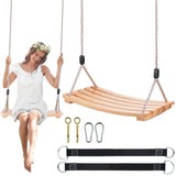 Wooden Tree Swing,Wooden Swing for Adults/Kids with 500lbs Load Capacity,Adjustable Hemp Rope Plus Tree Straps 100 inch, Hanging Wooden Swing for Indoor, Outdoor, Garden,Yard,Backyard (Curved Wooden) GEKMOR