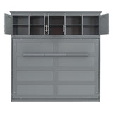 Merax Modern Farmhouse Solid Wood Murphy Cabinet Bed with Top Cabinets, Tall Wall Platform Bed No Box Spring Needed/Easy Assemble Queen,Gray Merax