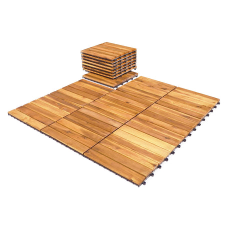 Giantex 27 PCS Interlocking Patio Deck Tiles, 12 x 12in Acacia Hardwood Floor Tiles, Tools Free Assembly, 27 sq. Ft Wood Composite Deck Flooring Pavers for Outdoor & Indoor, Stripe Pattern Giantex