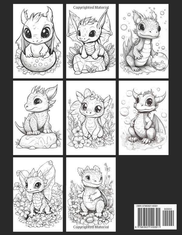 Enchanting Baby Dragons Fantasy Coloring Book for Stress Relief: Relax with 50 Cute Dragon Coloring Pages for Adults and Teens WoodArtSupply
